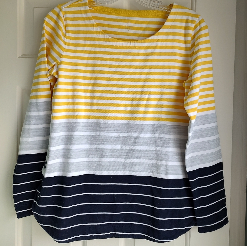 Talbots Long Sleeve Tee Yellow and Blue Stripes